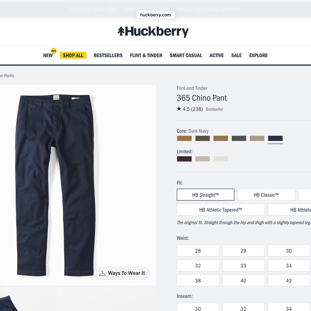 Flint and Tinder 365 Chino Pant in Dark Navy